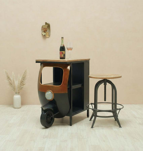 Quirky Tuk-Tuk Bar Table in Iron with Compact Storage