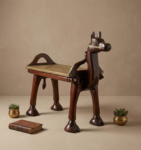 Camel Headed Wooden & Brass Handcrafted Royal Bench