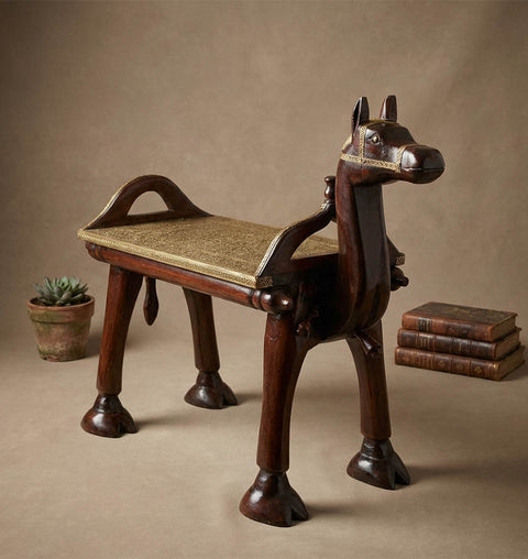 Camel Headed Wooden & Brass Handcrafted Royal Bench