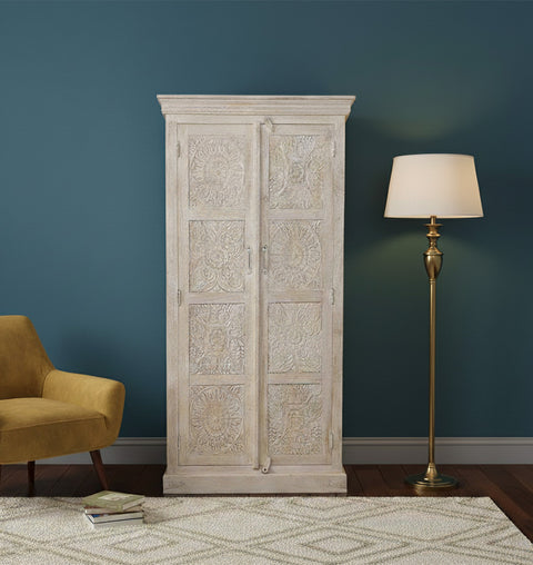 Wooden Carved 2 Door Almirah - Simply Home