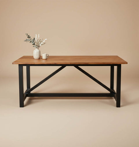 Heavy-Duty Wooden Rectangle Table with Metal Legs