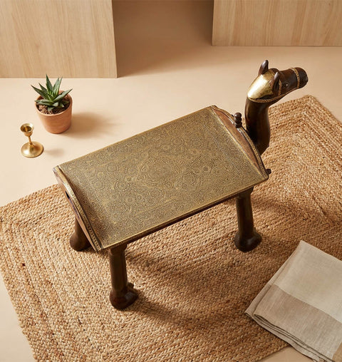 Camel Headed Wooden & Brass Handcrafted Royal Bench