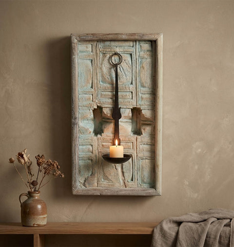 Hand Carved Wooden Wall Candle Holder