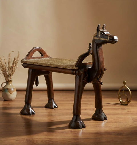 Camel Headed Wooden & Brass Handcrafted Royal Bench