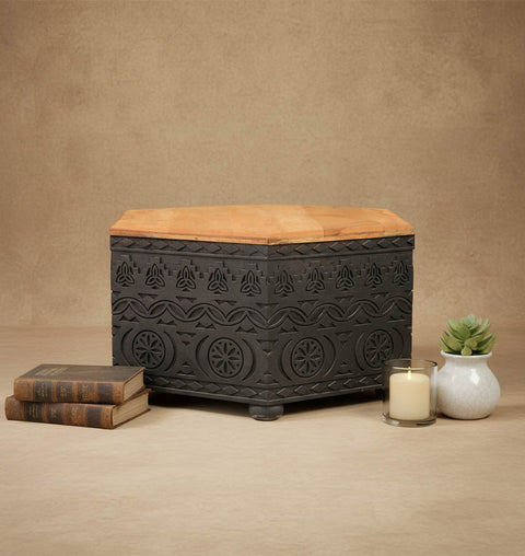 Wooden Hand Carved Hexagon Coffee Table