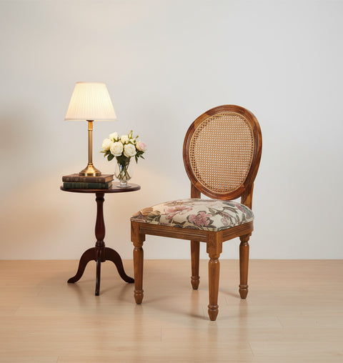 Handcrafted Wooden Dining Chair with Rattan Backrest