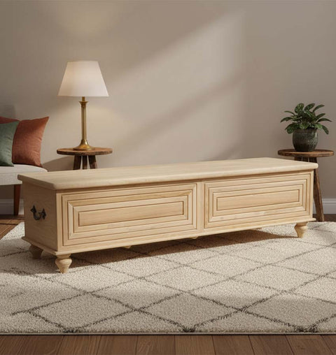 Classic Solid Wood Carved Geometric Pattern Storage Trunk Box