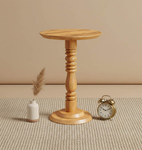 Solid Wood Tall Pedestal Round Side Table
