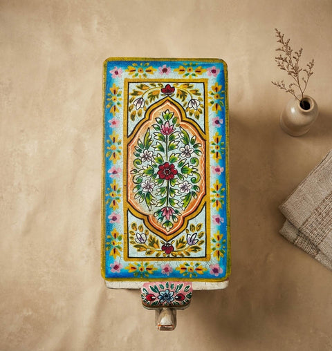 Handcrafted Elephant Bench in Solid Mango Wood with Crackle Finish