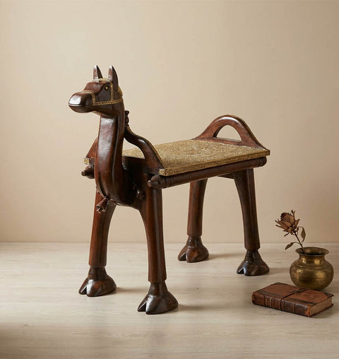 Camel Headed Wooden & Brass Handcrafted Royal Bench