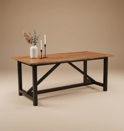 Heavy-Duty Wooden Rectangle Table with Metal Legs