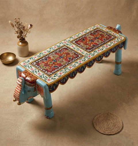 Gajraj Dvaya Handcrafted Double Elephant Wooden Bench