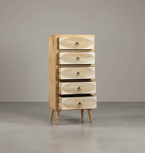 Majestic Hand Carving Solid Wood Chest of 5 Drawers