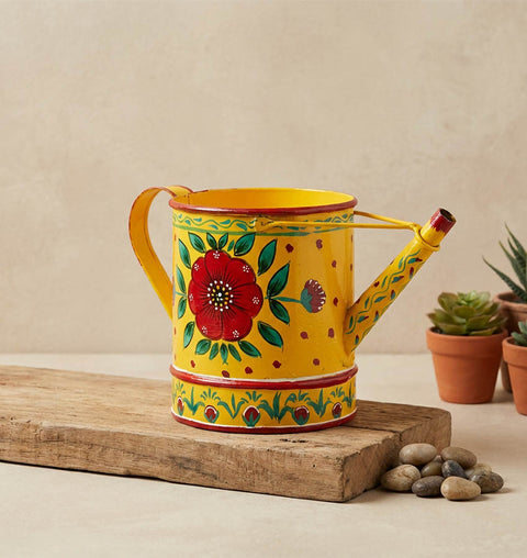 Hand-Painted Iron Watering Can – Indian Folk Art
