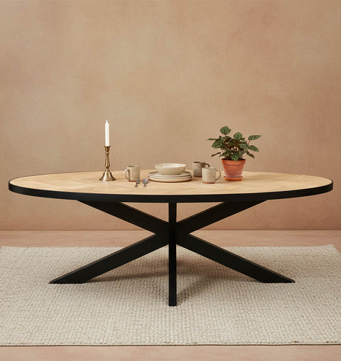 Round Wooden Dining Table with X-Base Metal Legs