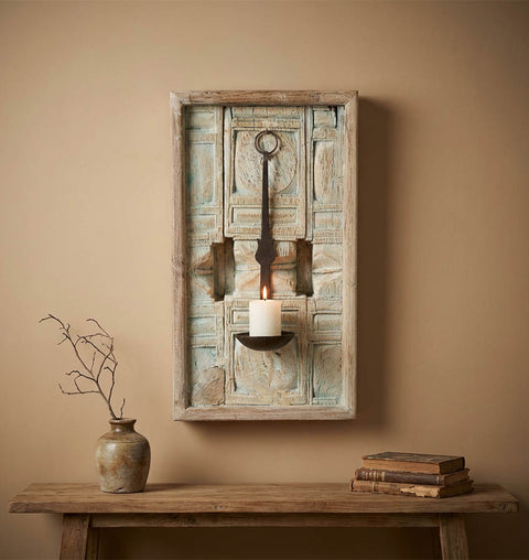 Hand Carved Wooden Wall Candle Holder
