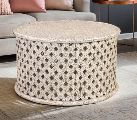 Carved Solid Wood Round Coffee Table